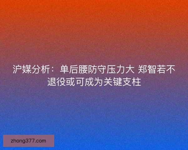 沪媒分析：单后腰防守压力大 郑智若不退役或可成为关键支柱
